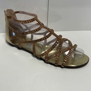 Vince Camuto Nude Sandals with Gold tone Rhinestone Embellishment on Straps!